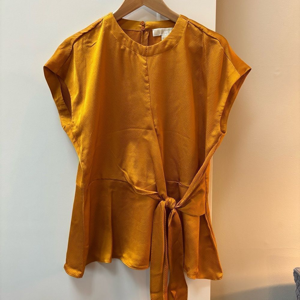 NWT Michael Michael Kors Mustard Yellow Tie-Waist Blouse - Size M